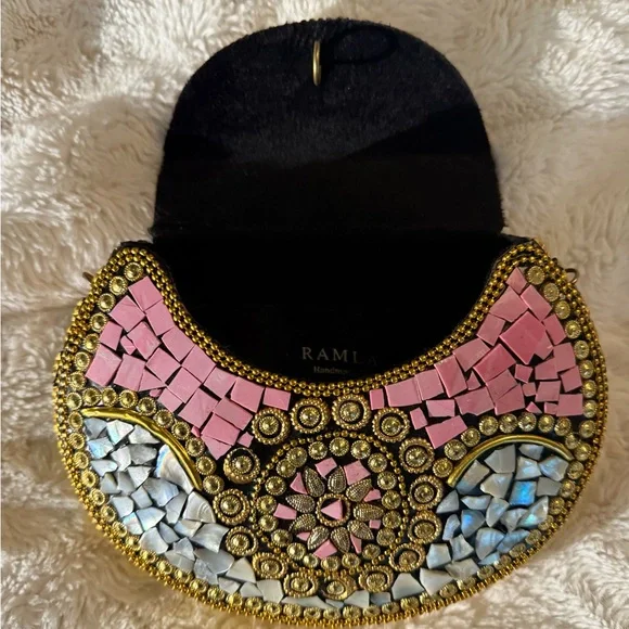 RAMLA Pink Beverly Hills Handmade Mosaic Moroccon Clutch Crossbody Bag $250 - Picture 9 of 12